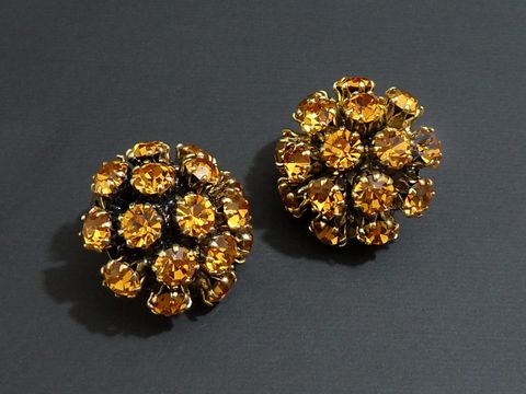 Strass Ohrclip - prunkvoll - ORANGE - goldfarben