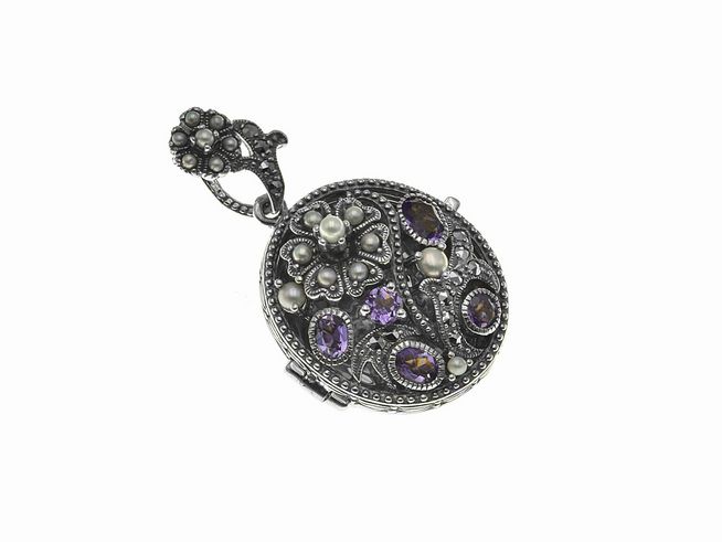 Silber Medaillon Amethyst  - königlich nostalgisch 925 Sterling Silber