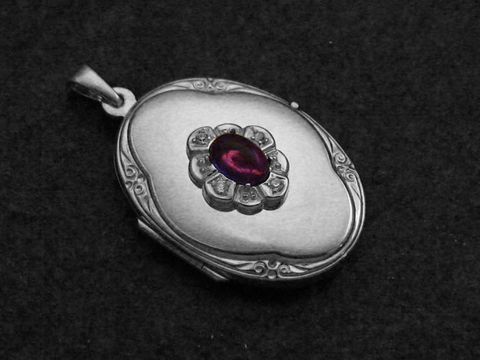 Amethyst lila - Medaillon Cabochon Sterling Silber + Brillanten