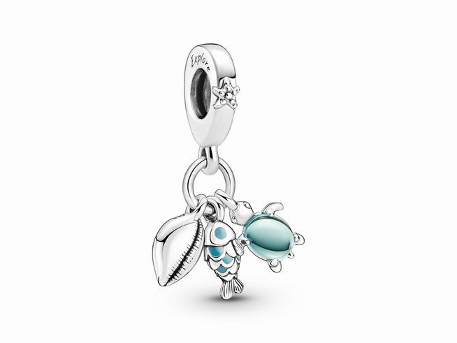 Pandora 791697C01 - Fisch, Meeresschildkröte & Muschel Dreifacher Charm-Anhänger - Sterling Silber Turquoise