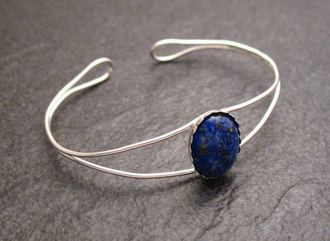 Lapislazuli - Cabochon 17 cm Sterling Silber Armreifen