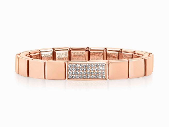 Edelstahl Armband in Roségold von Nomination mit funkelnden Swarovski Steinen, elegantes Design, ideal für jeden Anlass, hochwertiges Material, vielseitig kombinierbar.