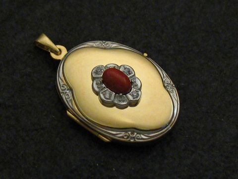 Jaspis rot-braun - Medaillon Cabochon Gold 333 bicolor