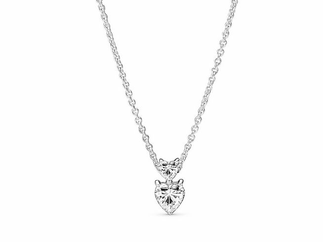 Pandora 391229C01-45 Doppelherz-Anhänger Funkelnde Collier-Halskette - Sterling Silber Zirkonia 45 cm