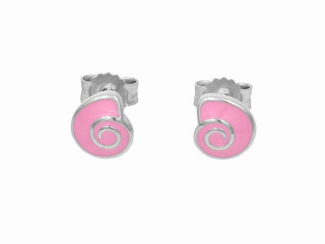 Ohrstecker - Ohrringe Muschel - Sterling Silber poliert rhodiniert - Lack Rosa