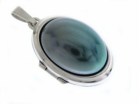 Perle GRAUGRÜN Medaillon mit Cabochon Sterling Silber