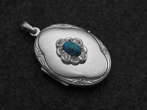 Türkis Medaillon Cabochon Sterling Silber rhod.