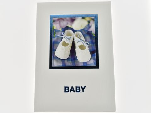 Glückwunschkarte - Babyschuhe mit blauer Schleife