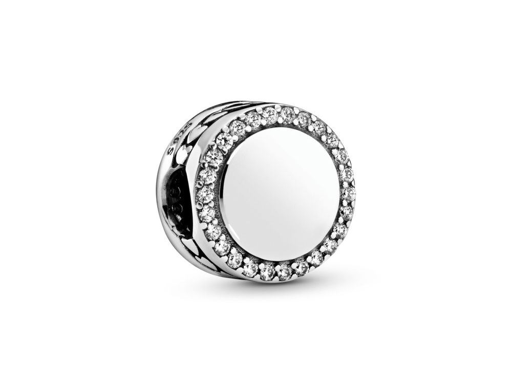 Pandora 798747C01 funkelnder Knopf Charm - Silber - inkl. Gravur BEIDSEITIG