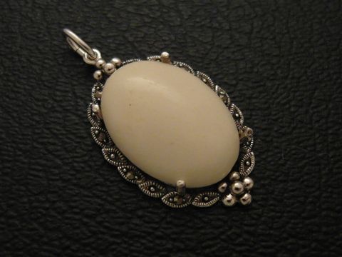 Cabochon - versteinerter Knochen - Silber Medaillon Anhänger