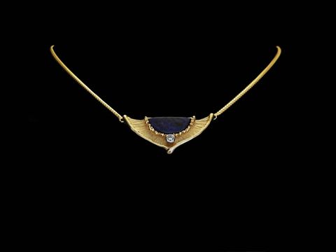 Gold Collier - Panzer - edel - Zirkonia + Lapis - 43 cm - 333 Gold