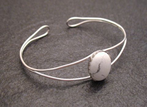 Magnesit - Cabochon Sterling Silber Armreifen 17 cm