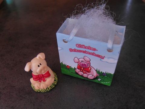 Schweinchen - Glücksschweinchen mit Geschenktasche - mit roter Schleife