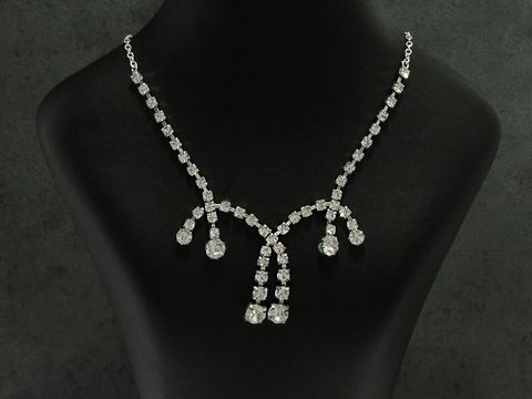 Strass Collier Kette - zeitlos - weiß 38-45 cm - Strasskette