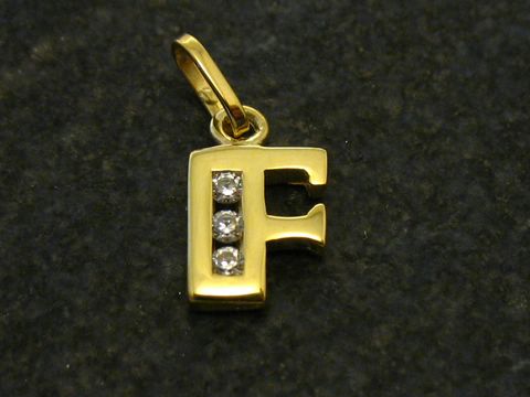 F Buchstaben Initialen Anhänger Gold mit Zirkonia