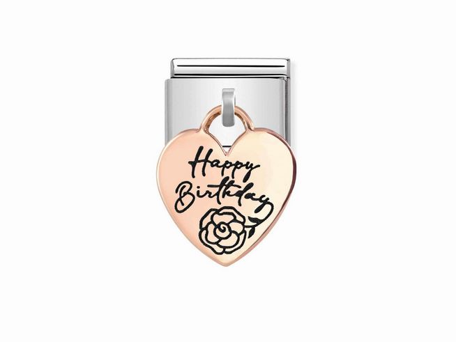 Nomination 431803 06 CLASSIC CHARMS - Charm-Anhänger - Roségold 375 mit Gravur - Herz + Happy Birthday