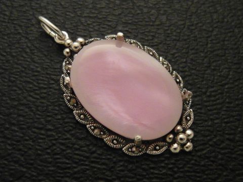 Cabochon - Perlmutt - rosa - Silber Medaillon Anhänger