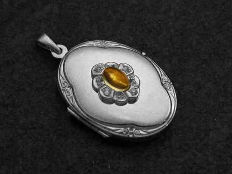 Citrin gelb - Medaillon Cabochon Sterling Silber - Zirkonia