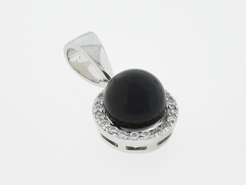 Silber Anhänger - Rund - Silber - edel - Onyx + Zirkonia klar