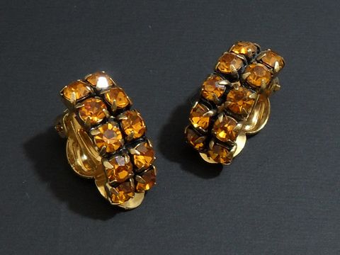 Strass Ohrclip - galant - ORANGE - goldfarben