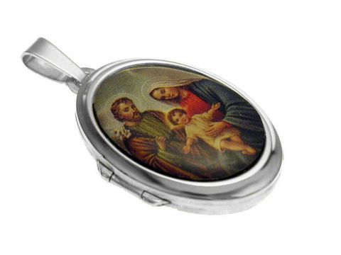 Jesus + Eltern Medaillon - Cabochon - Weißgold 585