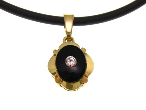 Ovales Design - Goldanhänger Gold - Onyx + Bergkristall