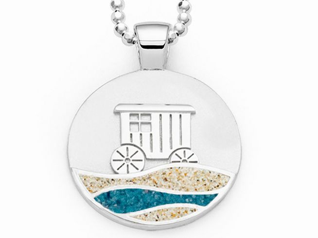 DUR Schmuck P4181 - Silber Anhänger Strandwellen Norderney Strandsand + blauer Steinsand