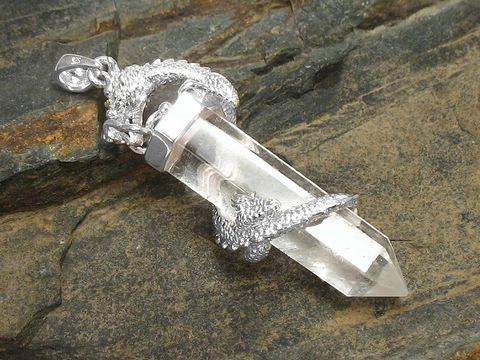 Drachen Anhänger -dragon- Bergkristall Pendel - Silber