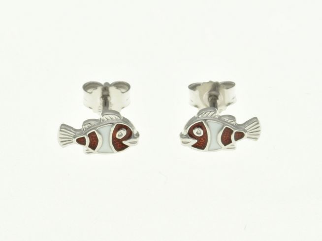 Fisch - Clownfisch Ohrstecker - Sterling Silber rhodiniert - Emaille