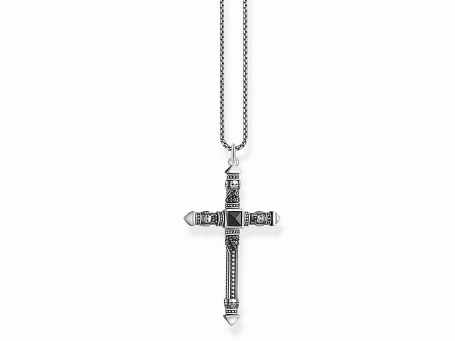 Thomas Sabo Kette - KE2003-508-11-L50V - Kreuz - Sterling Silber - geschw. + Achat + Zirkonia schwarz 45 - 50 cm