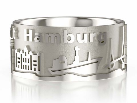 Hamburg Ring - Stadtring - 925 Sterling Silber rhodiniert - 10 mm - Gr. 64