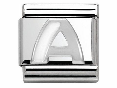 Buchstabe A aus Emaille in Classic SilverShine, Hersteller Nomination, glänzendes Design mit klarer Kontur und eleganten Linien für vielfältige Armband-Kombinationen.