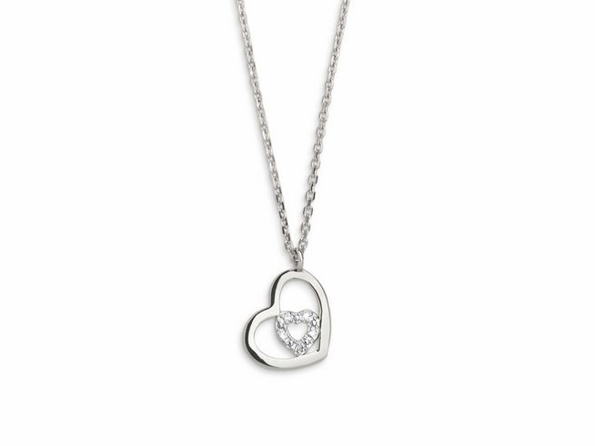 Xenox Weißgold Kette XG4200/45 - 45 cm - HEART - Karreekette 375 Weißgold - Herz