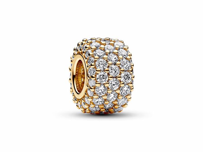 Pandora 762820C01 - Funkelndes Dreireihiges Pavé-Charm - Gelbgold Vergoldung - Zirkonia