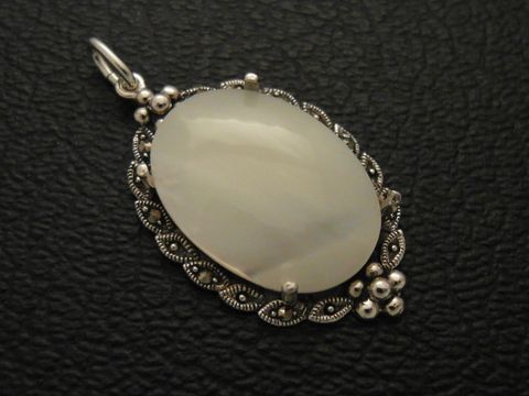 Cabochon - Perlmutt - weiß - Silber Medaillon Anhänger