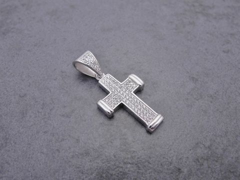 Silber Anhänger - Kreuz - Kristall - weiss - religiöse - 34 mm