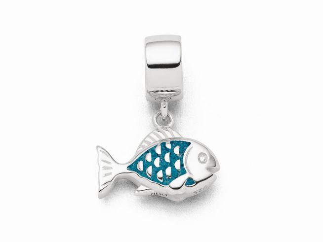 DUR Schmuck F298 - Sterling Silber Charm Fisch Steinsand Blau - Steinsand -