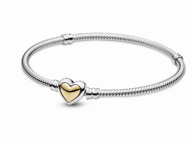 Pandora Bicolor 599380C00-19  Silber Armband mit Gold 585 Herz im Verschluß  - 19 cm