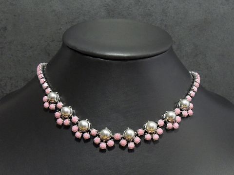 Strass Kette reizvoll - ROSA+SILBERFARBEN - 41 cm - silberfarben