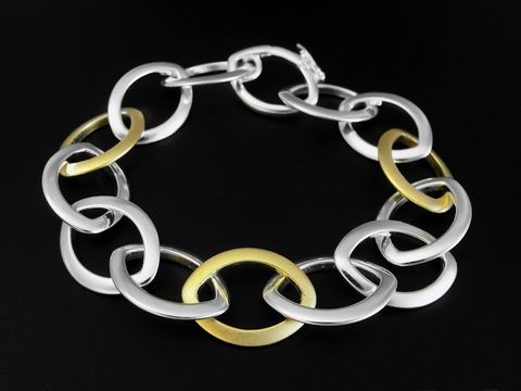 Armband Weitanker - Silber bicolor - 20 cm - vergoldete Elemente mattiert