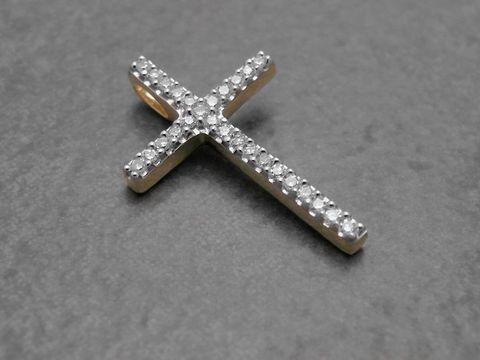 Anhänger - Kreuz - Gold 585 - filigran - Diamant - PAVÉ