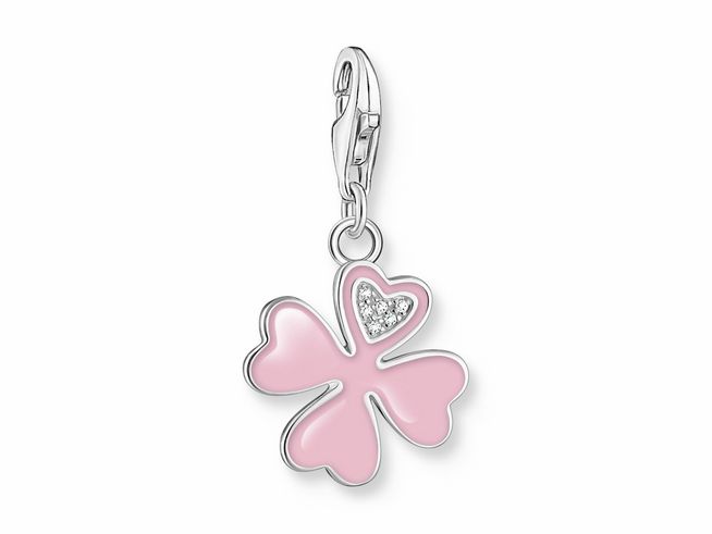 Thomas Sabo 2022-041-9 Charm-Anhänger - Glücksklee - Silber & Emaille & Zirkonia - Rosa-Pink