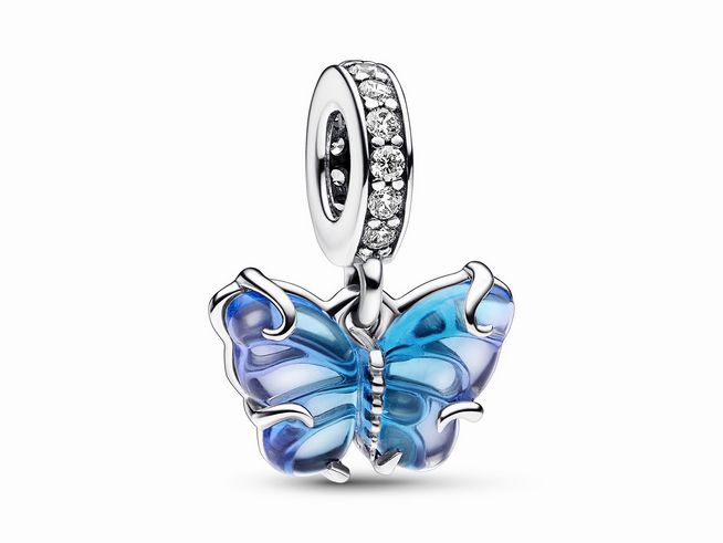 Pandora 792698C01 Blauer Murano-Glas Schmetterling Charm-Anhänger - Sterling Silber