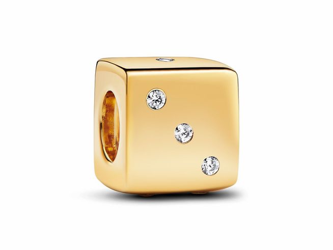 Pandora 761269C01 Funkelnder Würfel Charm - Gelbgold Vergoldung - Zirkonia klar - Glücksbringer