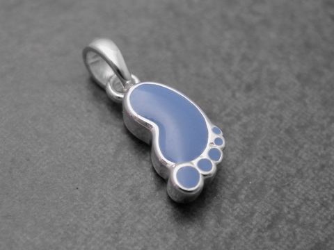 Anhänger - Babyfußabdruck - Sterling Silber - hellblau niedlich - Lack