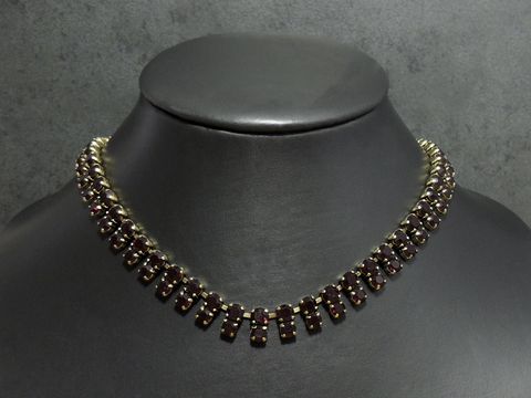 Strass Kette - charmant - GRANATROT - 40-43,5 cm - goldfarben