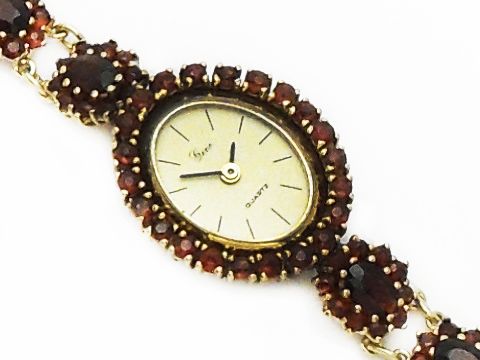 Granat Schmuck Uhr 18 cm - Blüte - Gold  - Granatschmuck