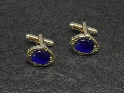 Manschettenknöpfe - BLAU - DESIGN - 16 mm - goldfarben