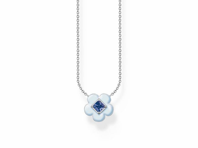 Thomas Sabo KE2185-496-1-L45v Kette - Silber + Emaille + Glas-Keramik Stein - blau - Blumen - 40 - 45 cm