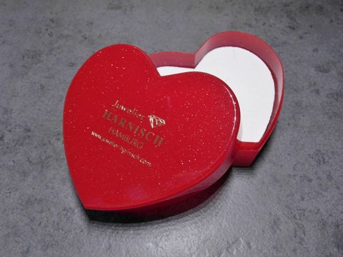 Geschenkschachtel - Herz rot glitzern - weiß - 80 x 70 x 35 mm